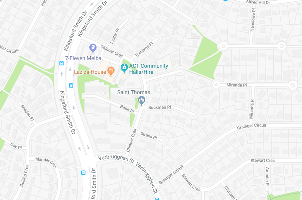 Map of Melba showing location of Nellie Hall on Chinner Crescent.