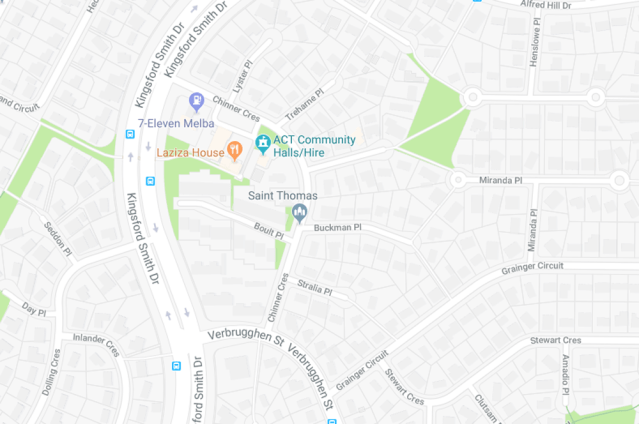 Map of Melba showing location of Nellie Hall on Chinner Crescent.