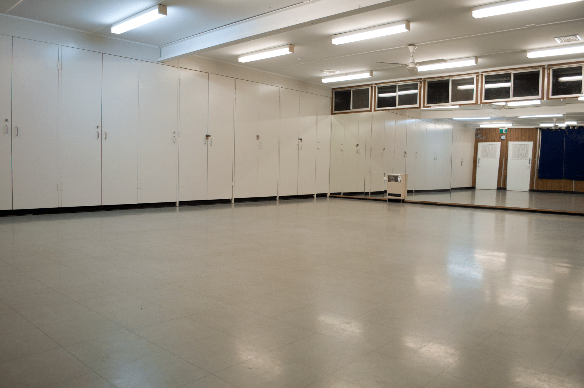 Interior of Nellie Hall showing mirrored wall.